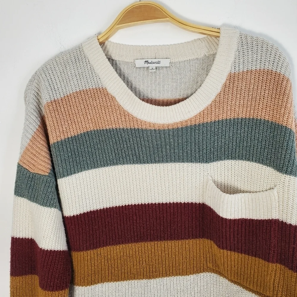 Madewell Thompson cotton blend Striped Multicolor Women's Sweater - Picture 3 of 5